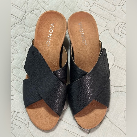 NEW Vionic Letitia Slide Sandal Sz 6.5 Black Adjustable Cork Sole - Picture 2 of 8